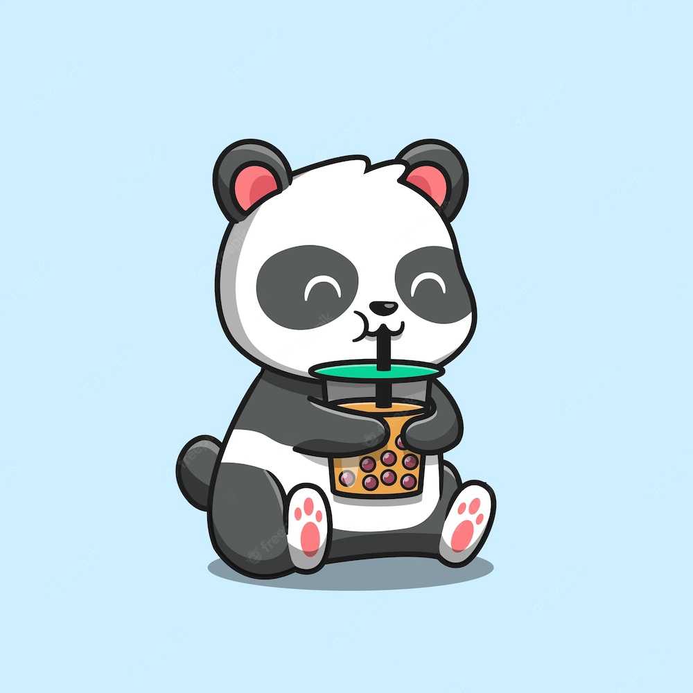 A panda drinking bubble tea